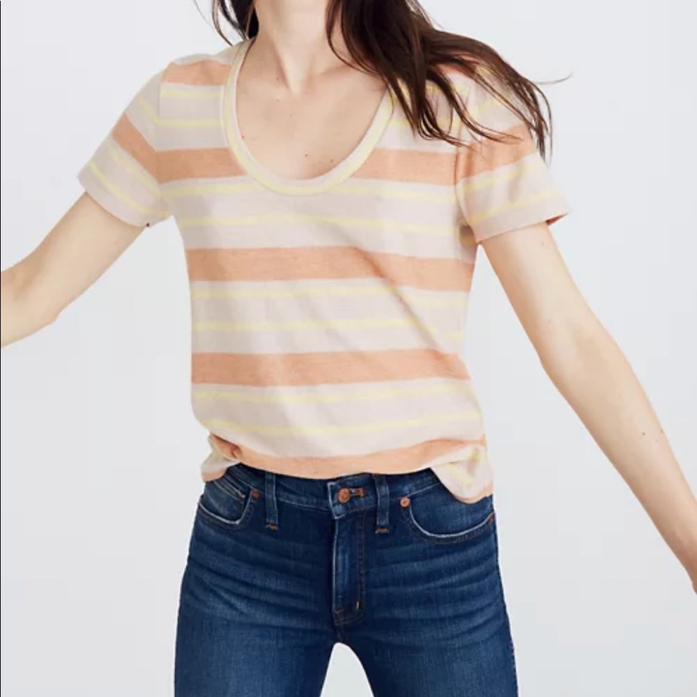 MADEWELL ALTO SCOOP TEE MONTOYA STRIPE BROWN YELLOW SHIRT SIZE SMALL